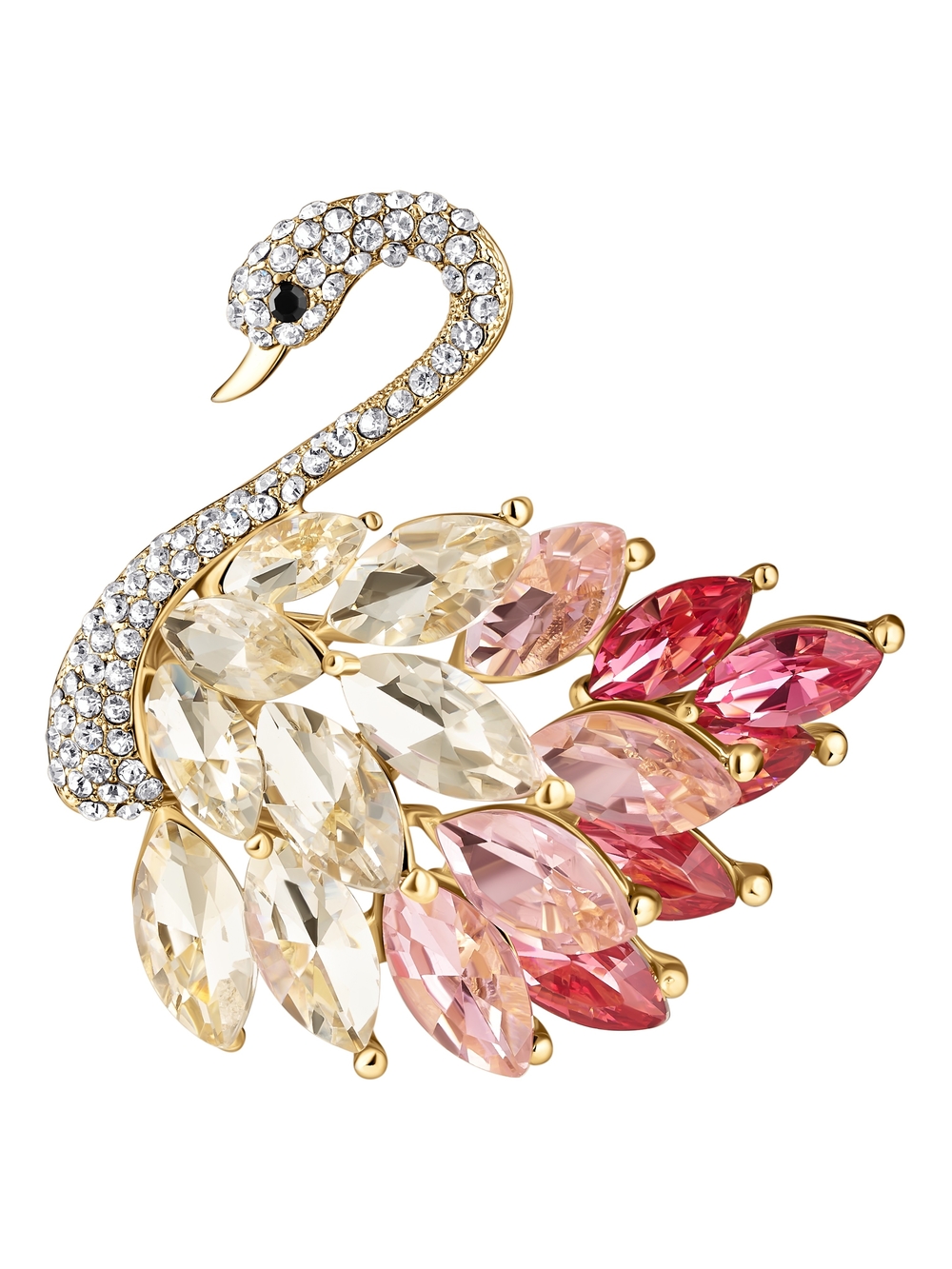 Gold Swan Crystal Brooch - Pink & Champagne